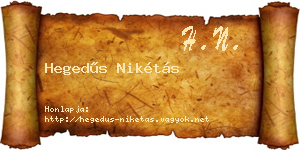Hegedűs Nikétás névjegykártya